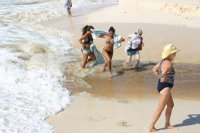 Splashing in the waves at Eagle Beach Aruba