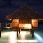 Bora Bora over water bungalow at night Bora Bora over water bungalow at night