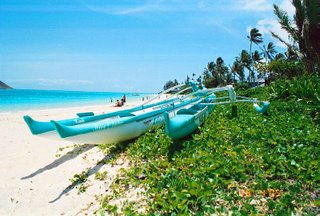 Outrigger canoes at Lanikai Beach, Oahu, Hawaii